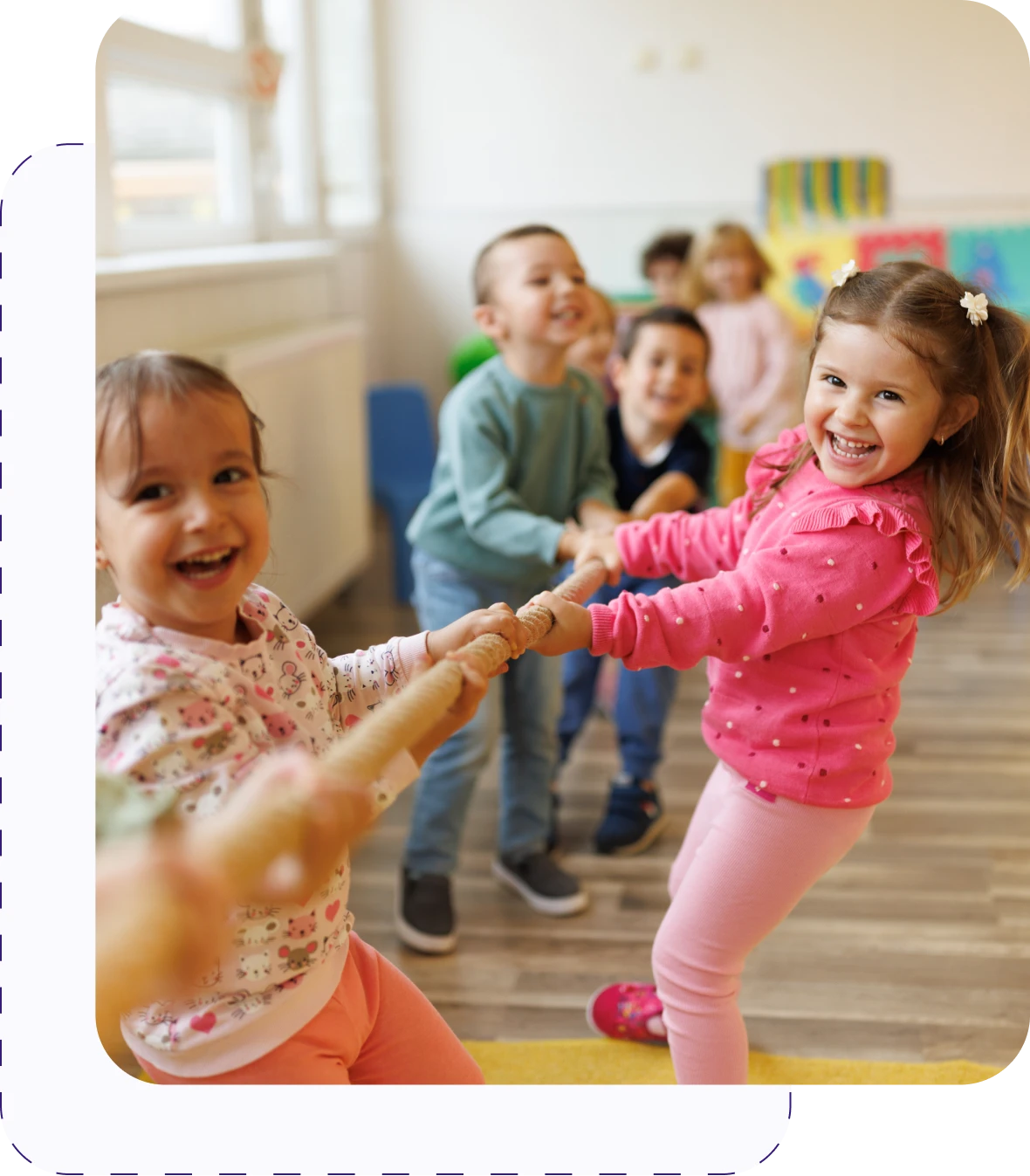 Group of children enjoying game indoors