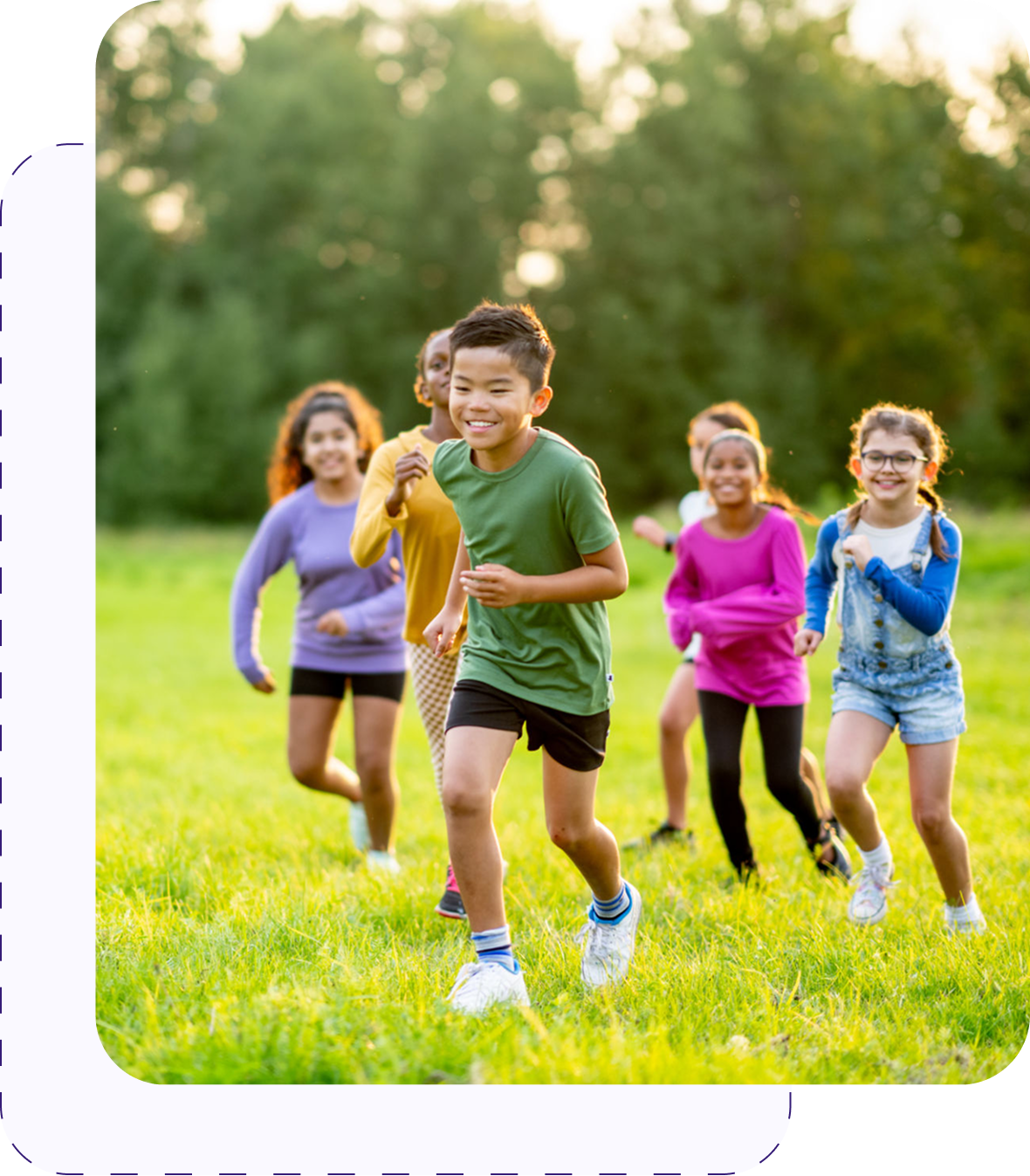 Group of children having fun while running